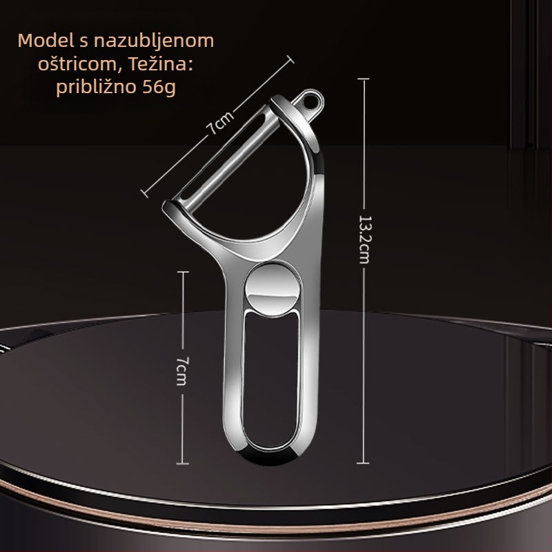 Višefunkcionalni oguljak za voće i povrće od cinkove legure, ploskog dizajna, tiskanje logotipa, mogućnost prilagodbe proizvodnje i licencirana privatna marka