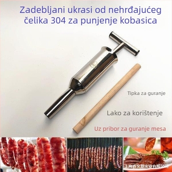 Ručni uređaj za punjenje kobasica s lijevkom i mlaznicom, od nehrđajućeg čelika