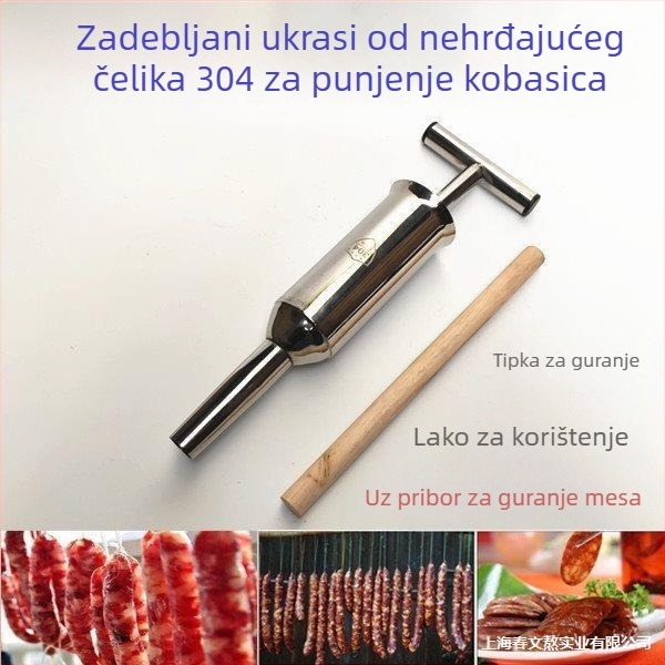 Ručni uređaj za punjenje kobasica s lijevkom i mlaznicom, od nehrđajućeg čelika