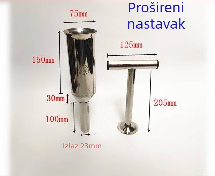 Ručni uređaj za punjenje kobasica s lijevkom i mlaznicom, od nehrđajućeg čelika