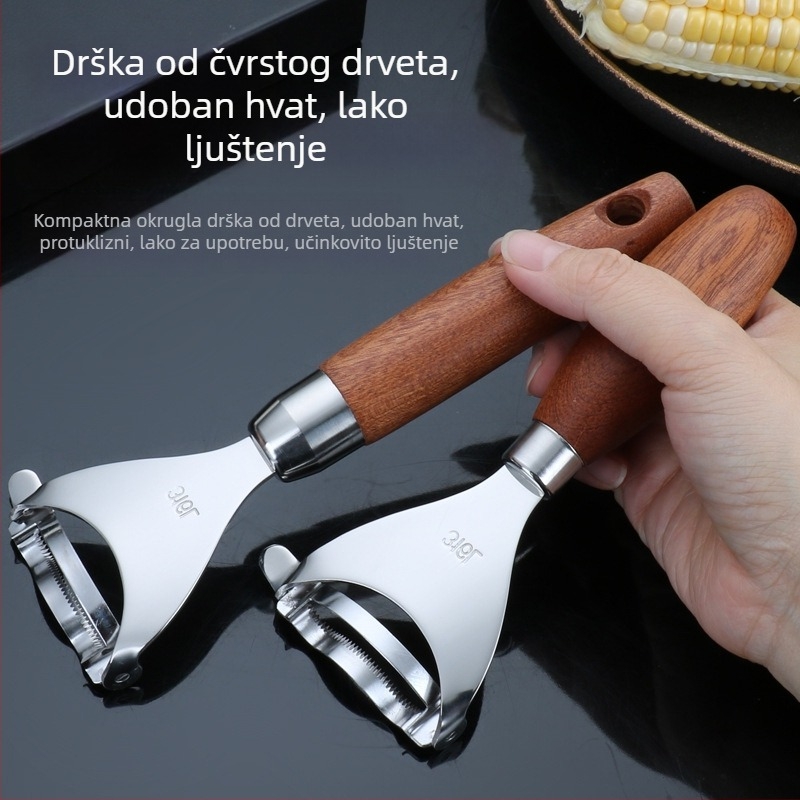 Alat za guljenje kukuruza, prijenosni kuhinjski alat, 316 nehrđajući čelik, drvena ručica, ručno, višenamjenski