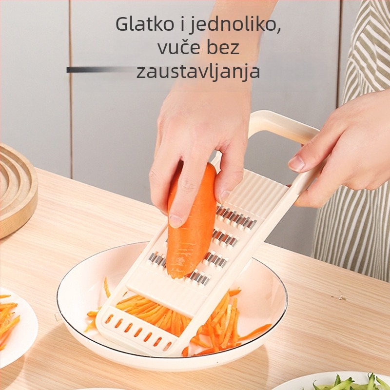 Plastični višefunkcionalni rend i sječka za krumpire, mrkvu i voće s nehrđajućim oštricama i PP kućištem, mogućnost tiska logotipa