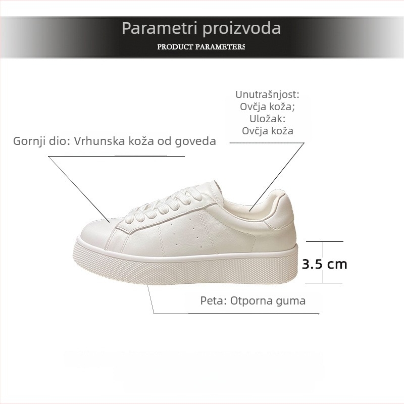 Ženske kožne tenisice s vezicama, niski kroj, okrugli vrh, gumeni potplat