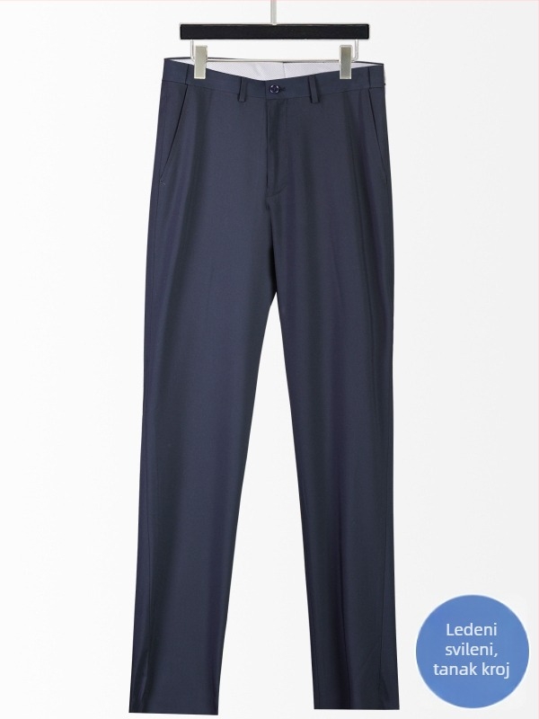 Muške ljetne hlače od ice silk — lagane, prozračne, antibakterijske, poslovno casual stil