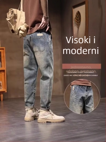 Muške traperice skraćene dužine ravnog kroja, pamuk-denim, srednji pojas, pranje vodom