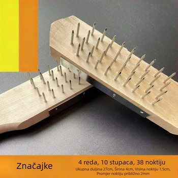 Alat za uklanjanje ljuskica ribe: drvena drška, čelične bodlje, četkica i nož za ribu