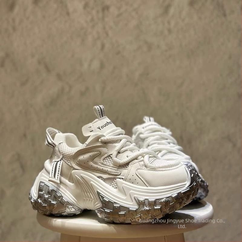 Ženske tenisice stila dad shoes s debelom potplatom, šnurno zatvaranje (Vanjski dio: umjetna koža + platno; Potplata: guma; Uložak: PU; Zatvaranje: šnure)