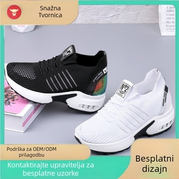 Cipele s unutarnjim povećanjem visine, mrežasti gornji dio, okrugli vrh, peta 6–8 cm, gumena potplata, PU uložak