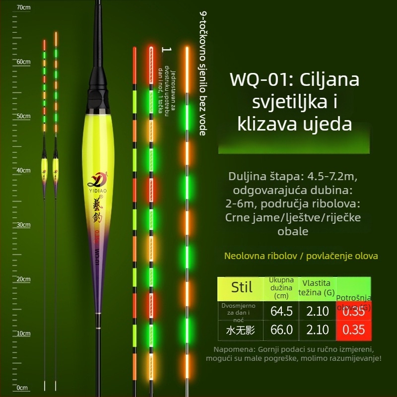 Pluta za ribol karpa – olovni materijal, svjetleći dan i noć, pogodan za velike ribe