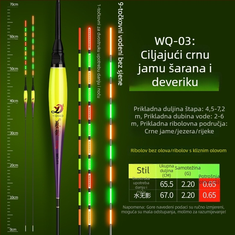 Pluta za ribol karpa – olovni materijal, svjetleći dan i noć, pogodan za velike ribe