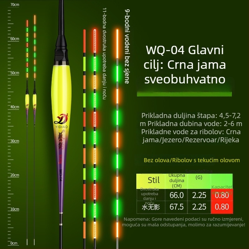 Pluta za ribol karpa – olovni materijal, svjetleći dan i noć, pogodan za velike ribe