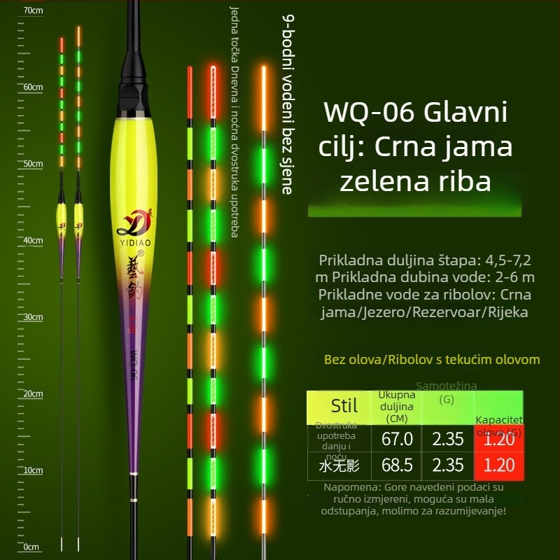 Pluta za ribol karpa – olovni materijal, svjetleći dan i noć, pogodan za velike ribe
