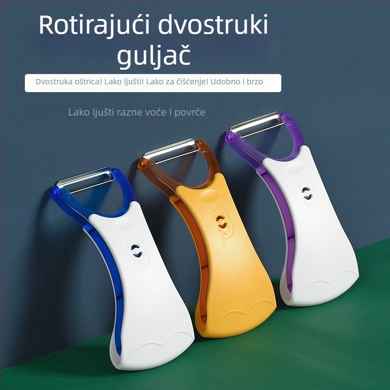 Višestruki nož za oguljenje od nehrđajućeg čelika, 2-u-1 rotirajući dizajn za voće i povrće, PV plastično kućište