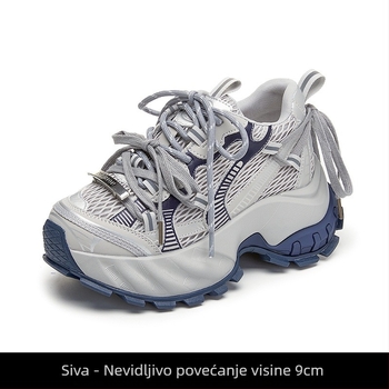 Ženske cipele tip dad shoes s debelom potplata, povećanje visine, prednje vezanje, mrežasti gornji dio, okrugli vrh