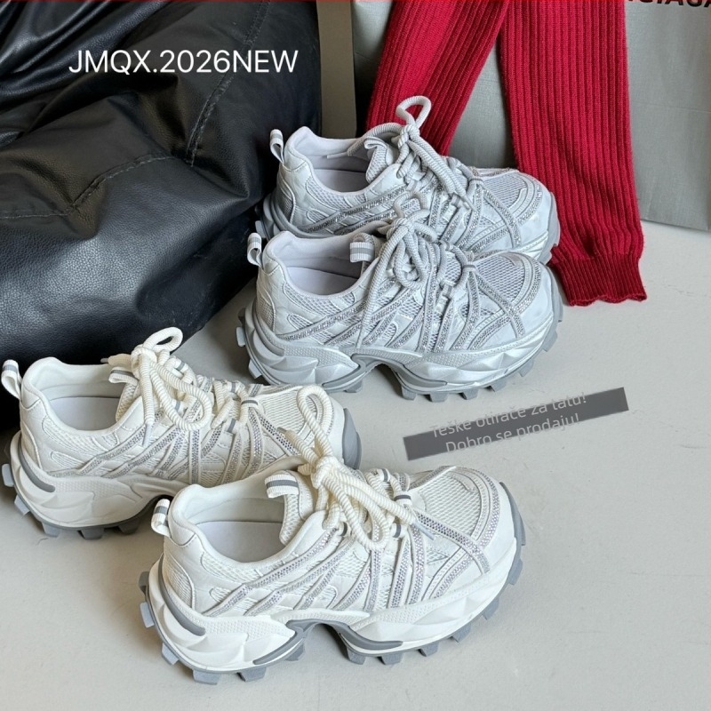 Ženske chunky dad shoes s gornjim dijelom od PU i mreže, zaobljeni vrh, vezanje, srednja visina pete 3–5 cm, đon od pjene od gume
