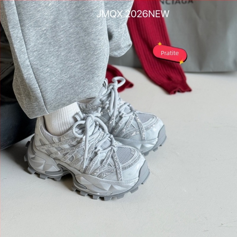 Ženske chunky dad shoes s gornjim dijelom od PU i mreže, zaobljeni vrh, vezanje, srednja visina pete 3–5 cm, đon od pjene od gume
