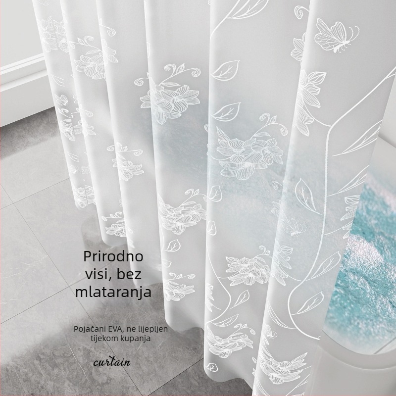 EVA debela zavjesa za tuširanje s nježnim cvjetnim motivom, moderna minimalistička kupaonica