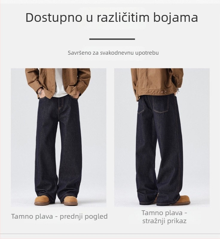 Muške traperice od denima, ravnih nogavica, s flis podstavom, srednji struk, zatvarač na zip