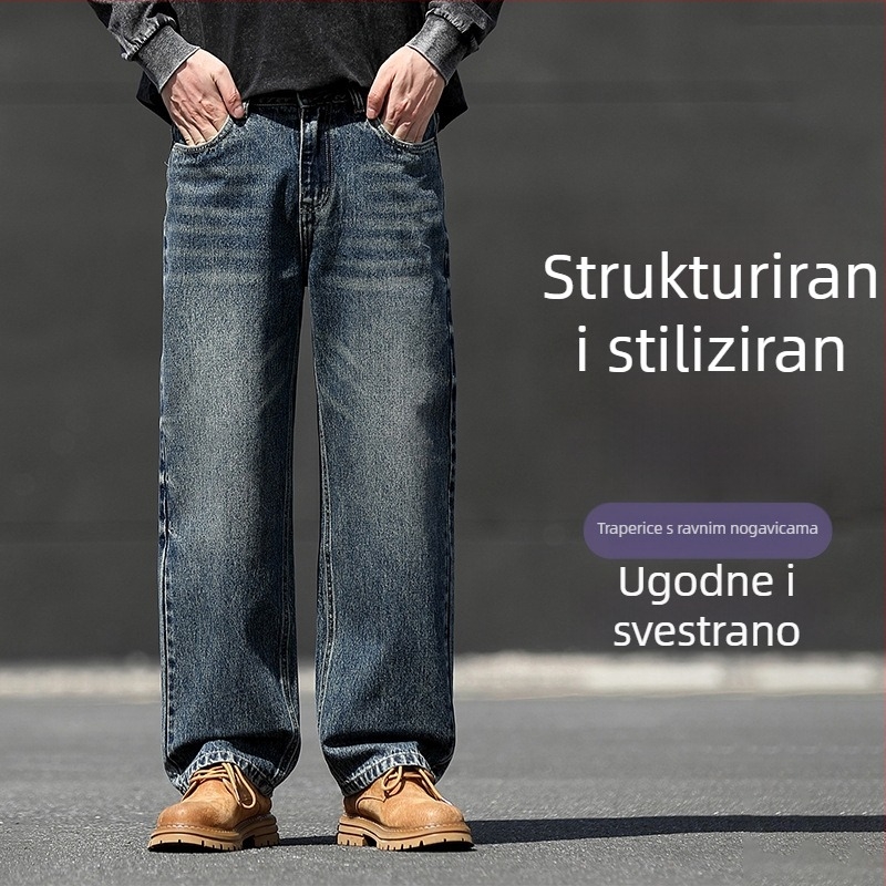 Muške traperice s fleece podstavom, denim, srednji pojas, zatvarač, opušten ravni kroj, pamuk denim