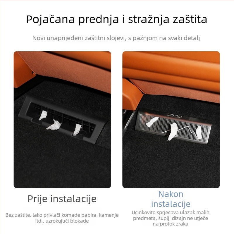 G700 zaštitni poklopac za izlaz zraka ispod sjedala - nehrđajući čelik, mreža protiv začepljenja