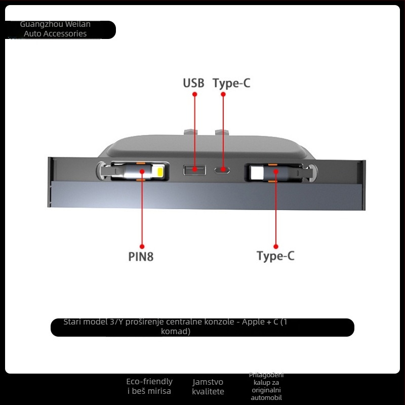 Tesla Model Y središnja konzola USB 3.0 punjački adapter kabel, ABS, model Tz00102, Snap-on ugradnja
