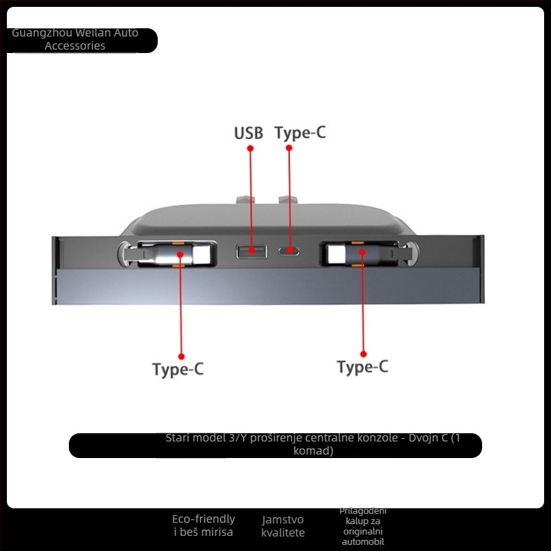 Tesla Model Y središnja konzola USB 3.0 punjački adapter kabel, ABS, model Tz00102, Snap-on ugradnja