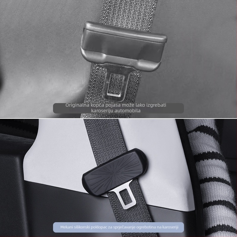 Silikonska zaštitna kapica za glavu pojasa Tesla Model 3/Y, snap-on ugradnja, model TSL1661, mogućnost tiskanja logotipa, bočna strana automobila