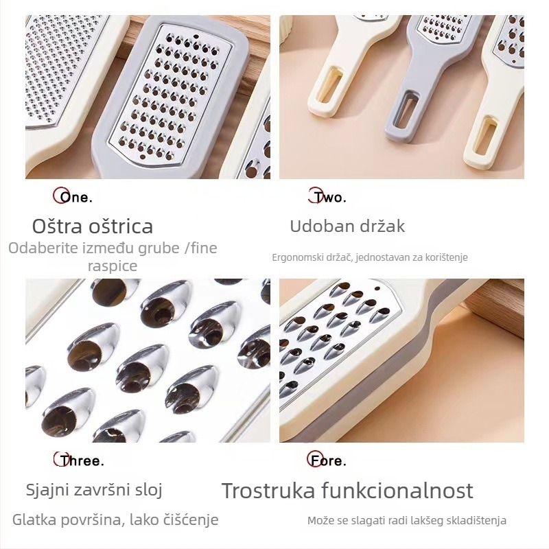 Višenamjenski set rende za voće i povrće – kuhinjski rend od nehrđajućeg čelika 430 i PS-a, mogućnost logotipa