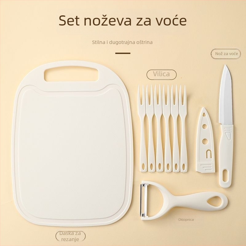 9-dijelni plastični kuhinjski set: nože, guljač za dinje, daska za rezanje i vilica za voće; materijal plastika; marka Dingchu; stil moderni minimalistički; višefunkcionalan