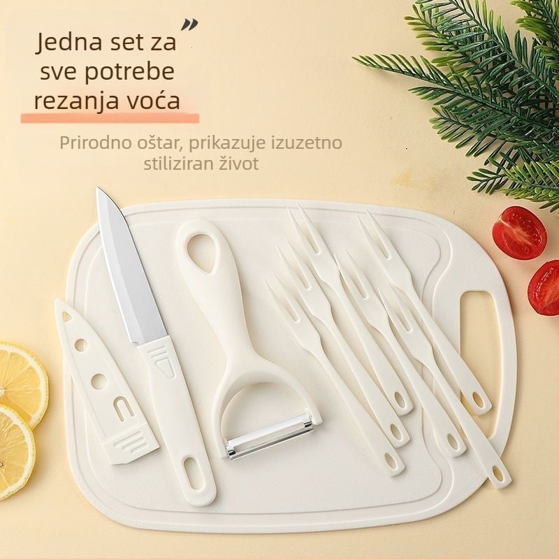 9-dijelni plastični kuhinjski set: nože, guljač za dinje, daska za rezanje i vilica za voće; materijal plastika; marka Dingchu; stil moderni minimalistički; višefunkcionalan