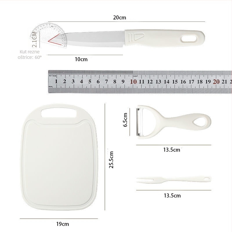 9-dijelni plastični kuhinjski set: nože, guljač za dinje, daska za rezanje i vilica za voće; materijal plastika; marka Dingchu; stil moderni minimalistički; višefunkcionalan