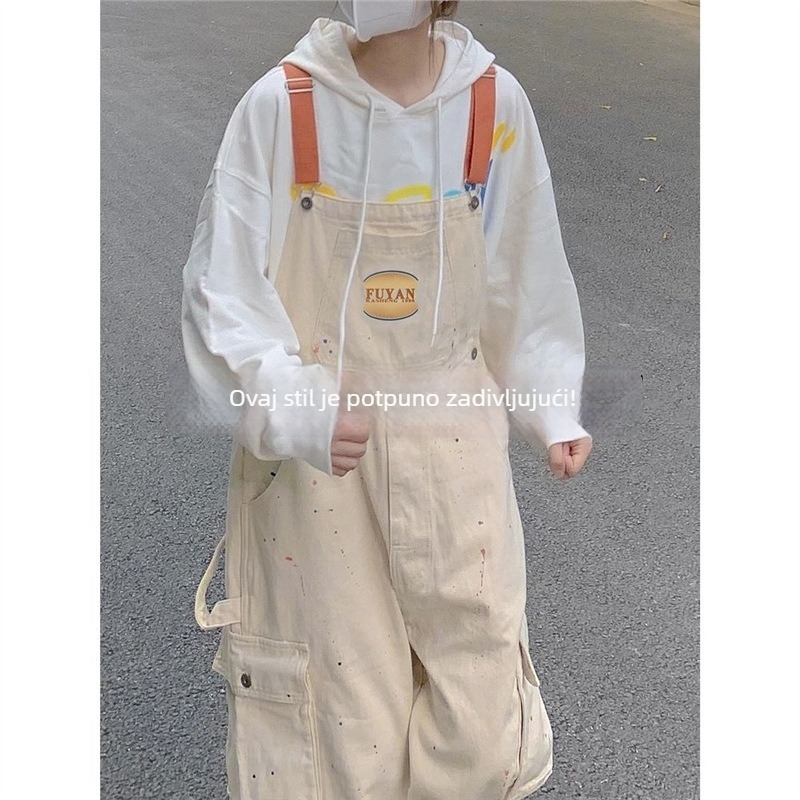 Ženske traper hlače s naramenicama, ravni kroj, poliester + pamuk, ljeto 2024