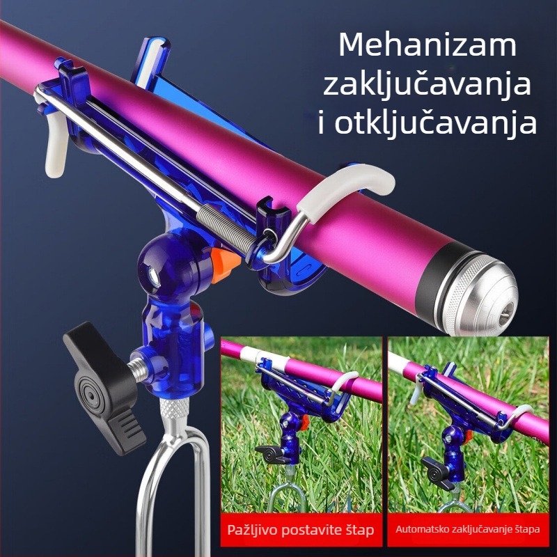 Menda držač štapova – ojačani morski držač s automatskim zaključavanjem, dvostruka namjena, materijal: visokou elastična gumena traka; rotacija u više smjerova: Ne; sklapanje: Ne
