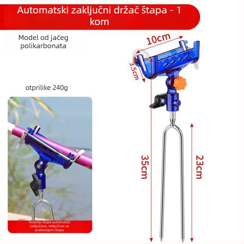 Menda držač štapova – ojačani morski držač s automatskim zaključavanjem, dvostruka namjena, materijal: visokou elastična gumena traka; rotacija u više smjerova: Ne; sklapanje: Ne