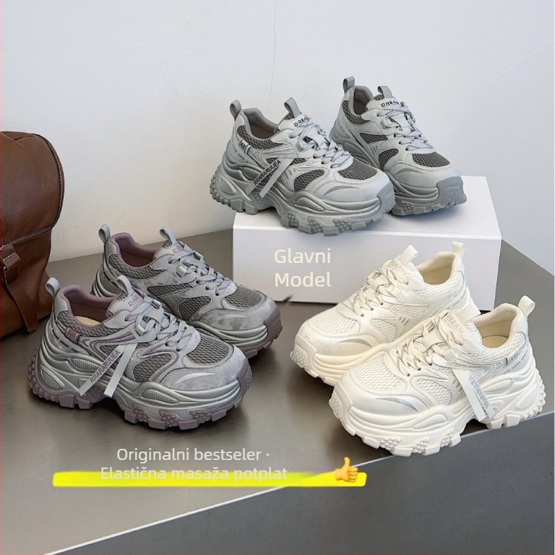 Ženske tenisice dad shoes — gornji dio od prave kože, unutarnja uložak od svinjske kože, zatvaranje šnuralima, okrugla špica, potplat od gume-pjene, uzorak color-block