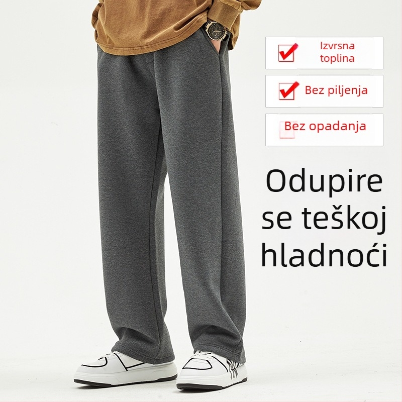 Muške trenirke hlače s podstavom ovčje vune, srednji pojas, šnira za vezivanje, džepovi, zimsko nošenje