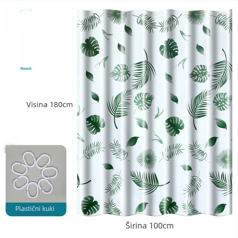 Mai Li PEVA zavjesa za tuširanje u kupaonici, PEVA materijal, uzorak zelenih listova, pastoralni stil, prilagodljiva obrada