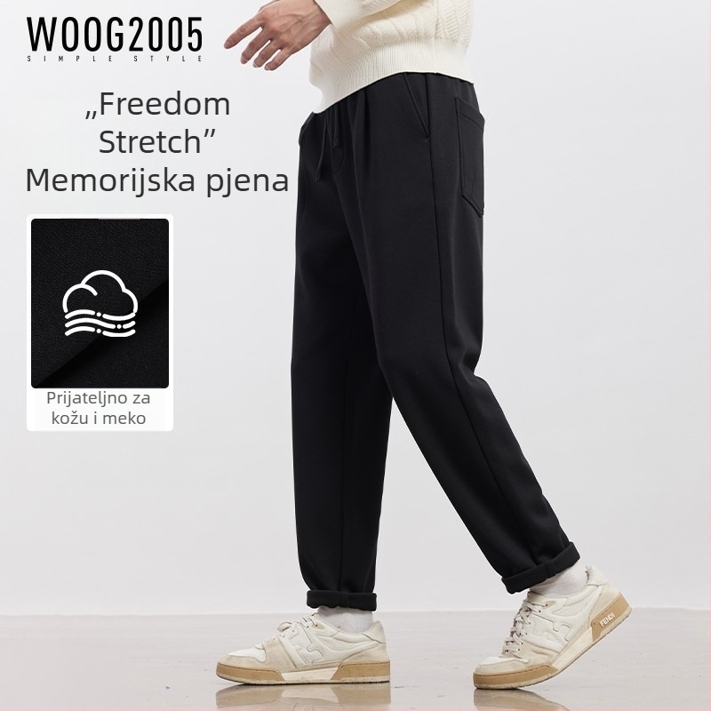 Muške hlače ravnog kroja, srednji porast, zatvaranje šnalom, jedne boje, tkanina od pamučno-mješavine (58,7% polyester), pogodne za proljeće i jesen