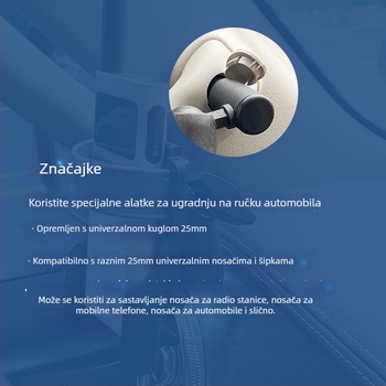 Držač za telefon u automobilu s A-stupnjem, navojem i 25 mm kuglična glava, ABS, kompatibilan s Tank 300, Wrangler, Prado