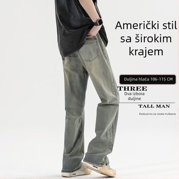 Traperice s blagim širenjem nogavica, srednji pojas, izblijedjeli pamučni denim, zatvarač, ukrasni džepovi