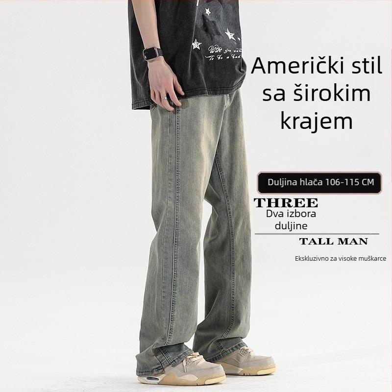 Traperice s blagim širenjem nogavica, srednji pojas, izblijedjeli pamučni denim, zatvarač, ukrasni džepovi