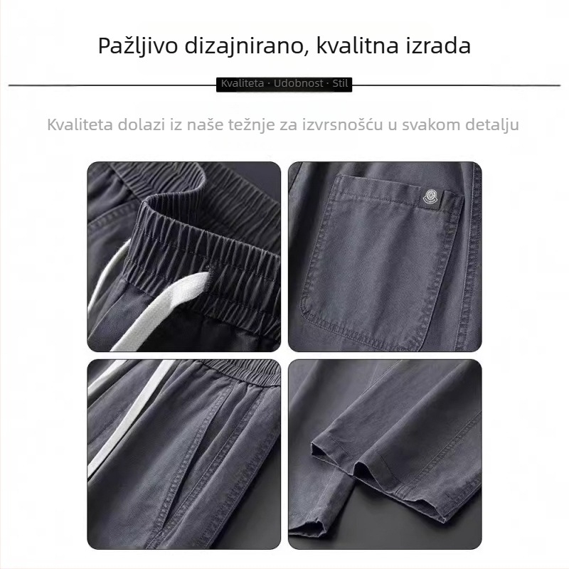 Muške casual hlače od pamukasto-mješavine, ravni kroj, srednji pojas, zatvaranje vezicom
