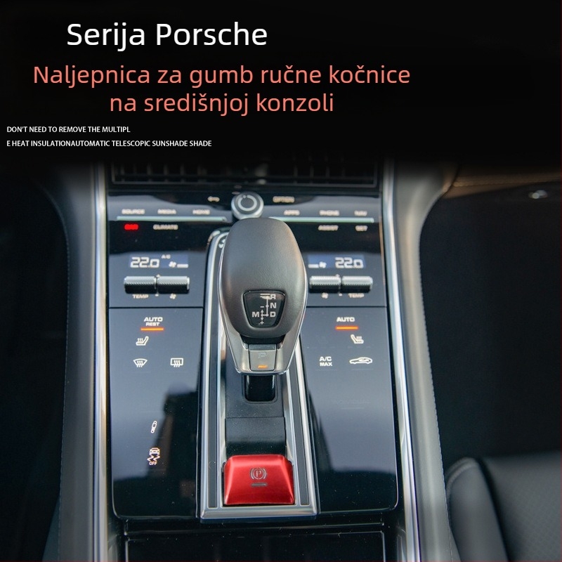 Dekorativna naljepnica za gumb elektroničke ručne kočnice za Porsche Cayenne i Panamera — prozirne naljepnice za tipke od aluminijske legure, ispisano logo, mogućnost prilagodbe