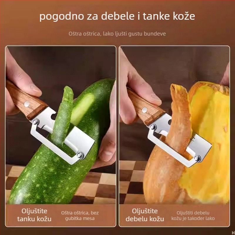 Višenamjenski nož za guljenje voća s nehrđajućom čelikom i drvenom drškom