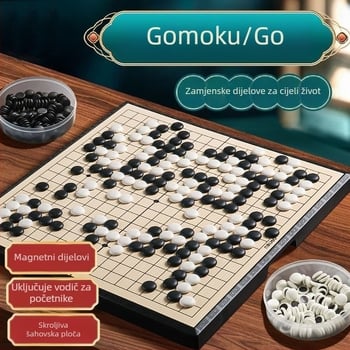 Magnetski Gomoku i Go set – magnetski komadići i magnetska standardna ploča, dječji početnički set, verzija za odrasle