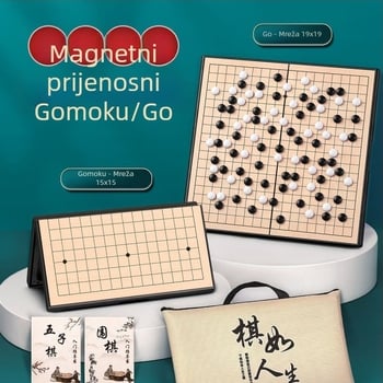 Magnetski Gomoku i Go set – magnetski komadići i magnetska standardna ploča, dječji početnički set, verzija za odrasle