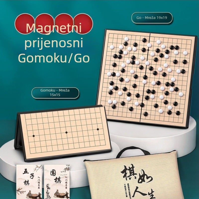 Magnetski Gomoku i Go set – magnetski komadići i magnetska standardna ploča, dječji početnički set, verzija za odrasle
