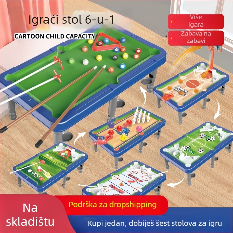 6-u-1 stolna igra: stolni nogomet, košarka i bilijar za dva igrača – roditeljsko-djeci interaktivna edukativna igra (Materijal: plastika; Kategorija: stolni nogomet; Značajke: 6-u-1; Igra se na ravnoj površini)