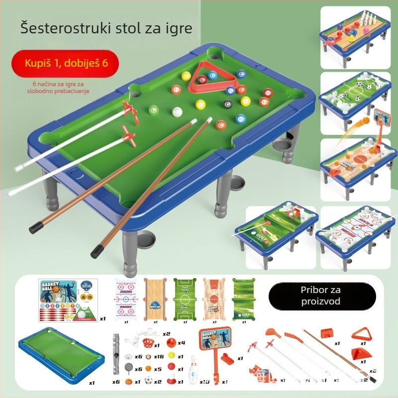 6-u-1 stolna igra: stolni nogomet, košarka i bilijar za dva igrača – roditeljsko-djeci interaktivna edukativna igra (Materijal: plastika; Kategorija: stolni nogomet; Značajke: 6-u-1; Igra se na ravnoj površini)