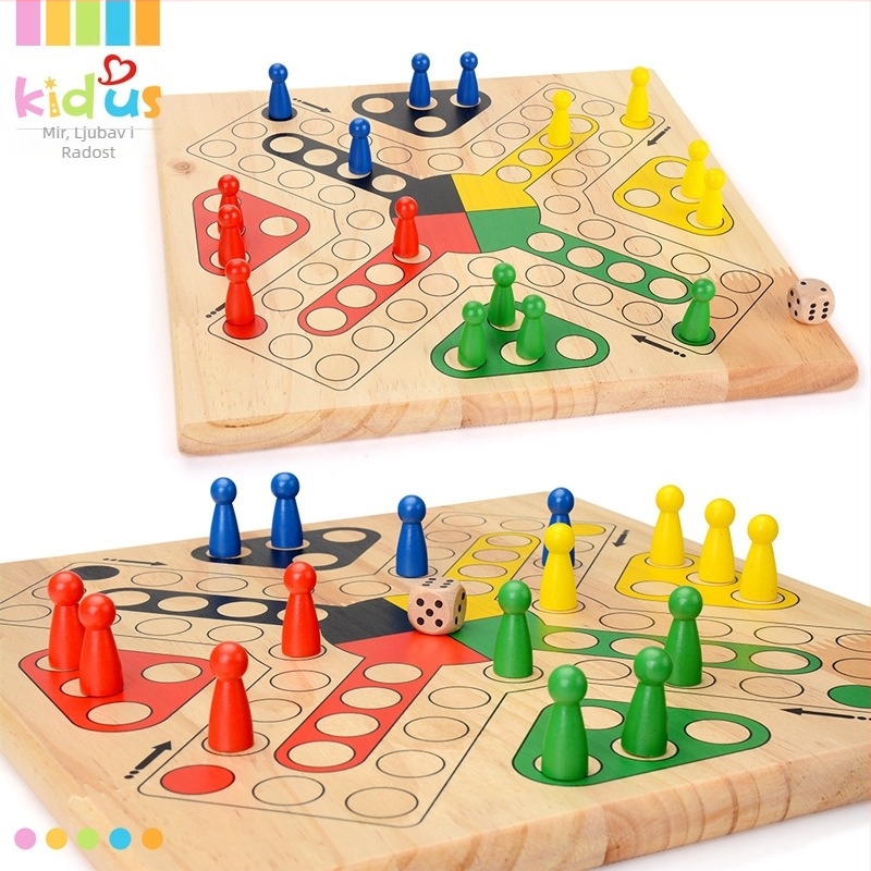Drvena igra šah i Ludo za djecu - roditeljsko-djecja interaktivna edukativna igra (Materijal: borovina; Brand: kidus; Kategorija: društvene igre šah; Podrijetlo: Lishui; 3C: Drvene igračke do 14 godina)